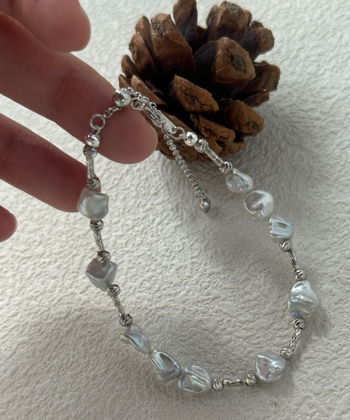 Natural freshwater pearl Baroque pearl mixed with crushed silver bracelet for girls, Mother's Day gift pearl handmade