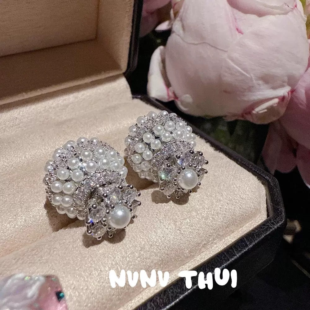 Beaded Crystal Sunflower Gemstone Earrings, Starry Sky Dome, Crystal Water Drop Flower Ring Earrings