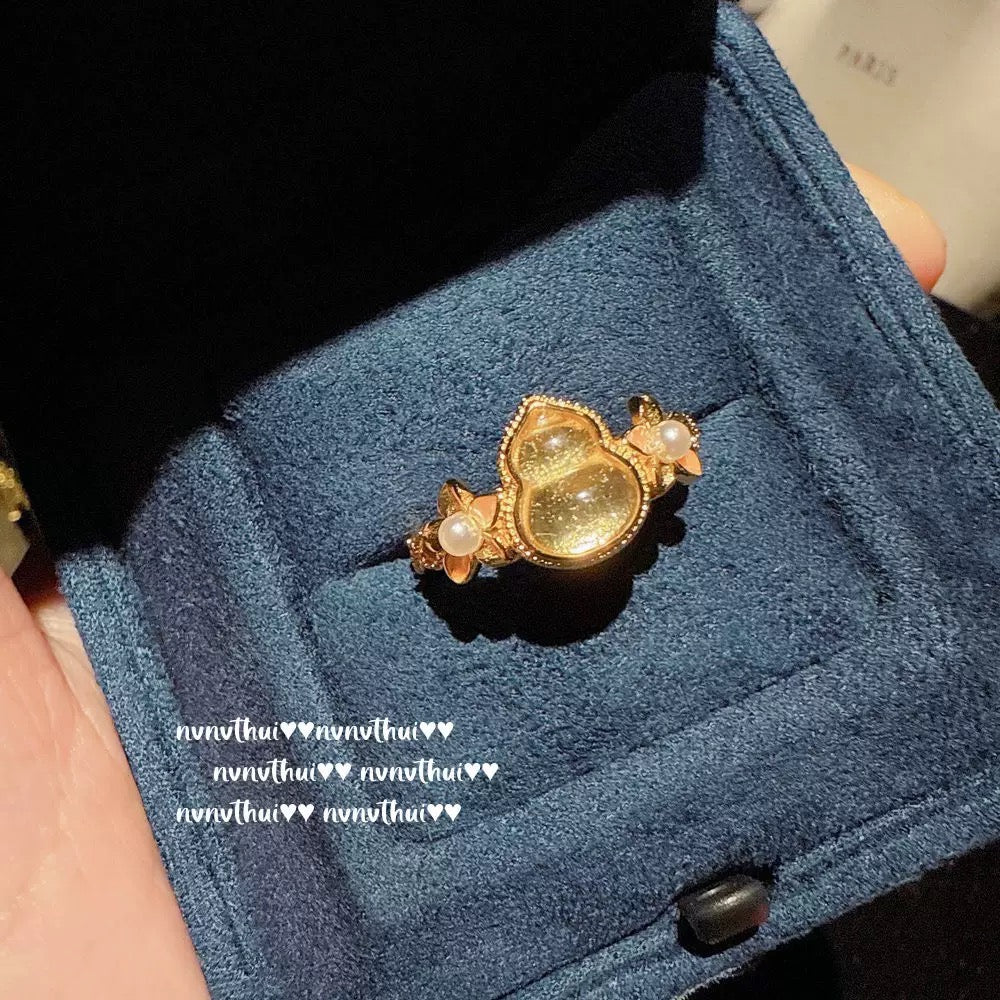 Ancient-style filigree peach, cardamom, gourd and peace lock necklace, new Chinese style, eight-sided wealth-bringing copper coin ring set