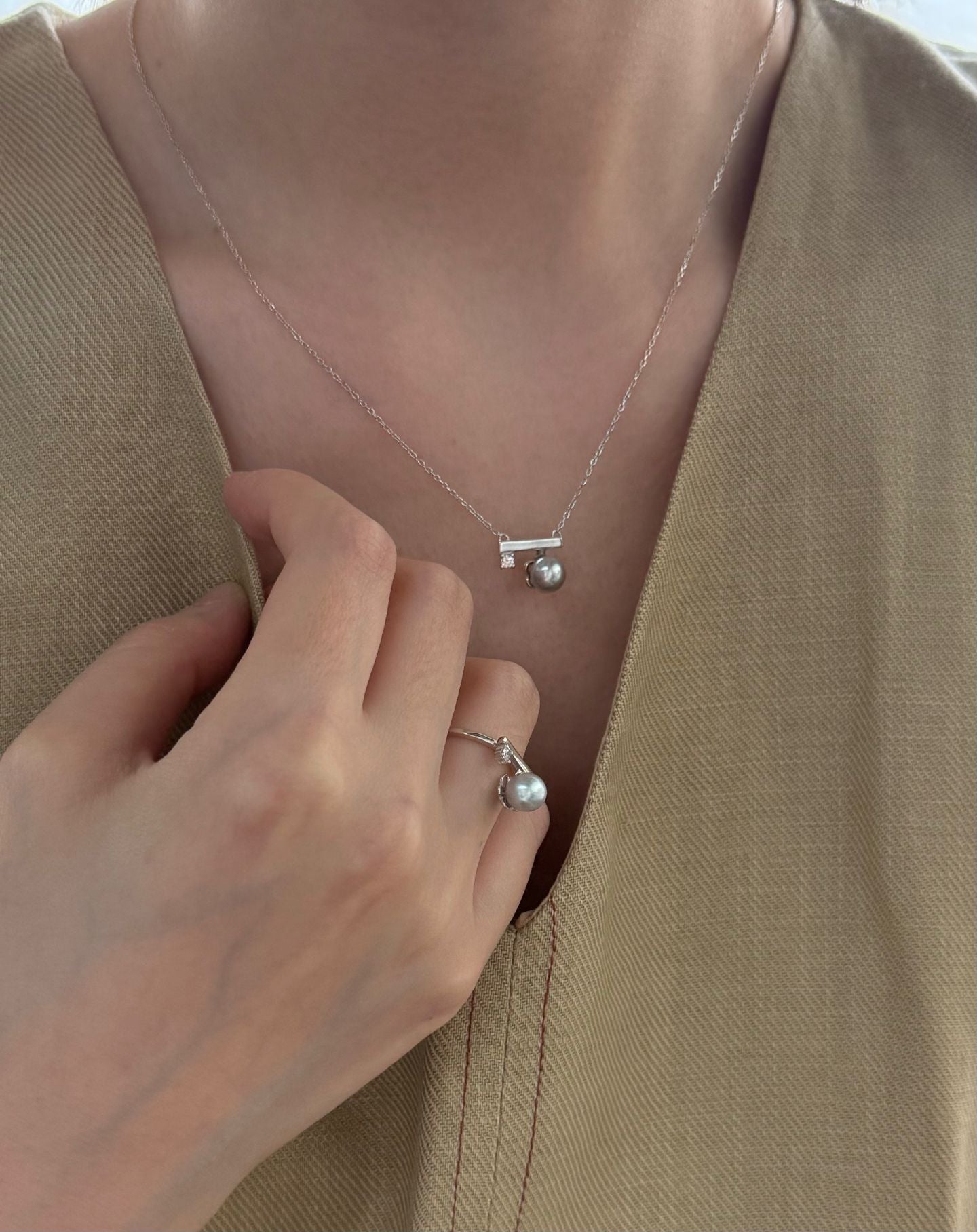Tahitian pearl, sugar cube pearl, sterling silver, saltwater pearl