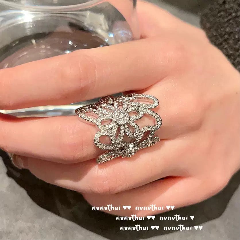 Miss Alice Flower Gem Ring, Bouquet Ring, 18K Gold Plated, Romantic Flower Field Zircon Ring