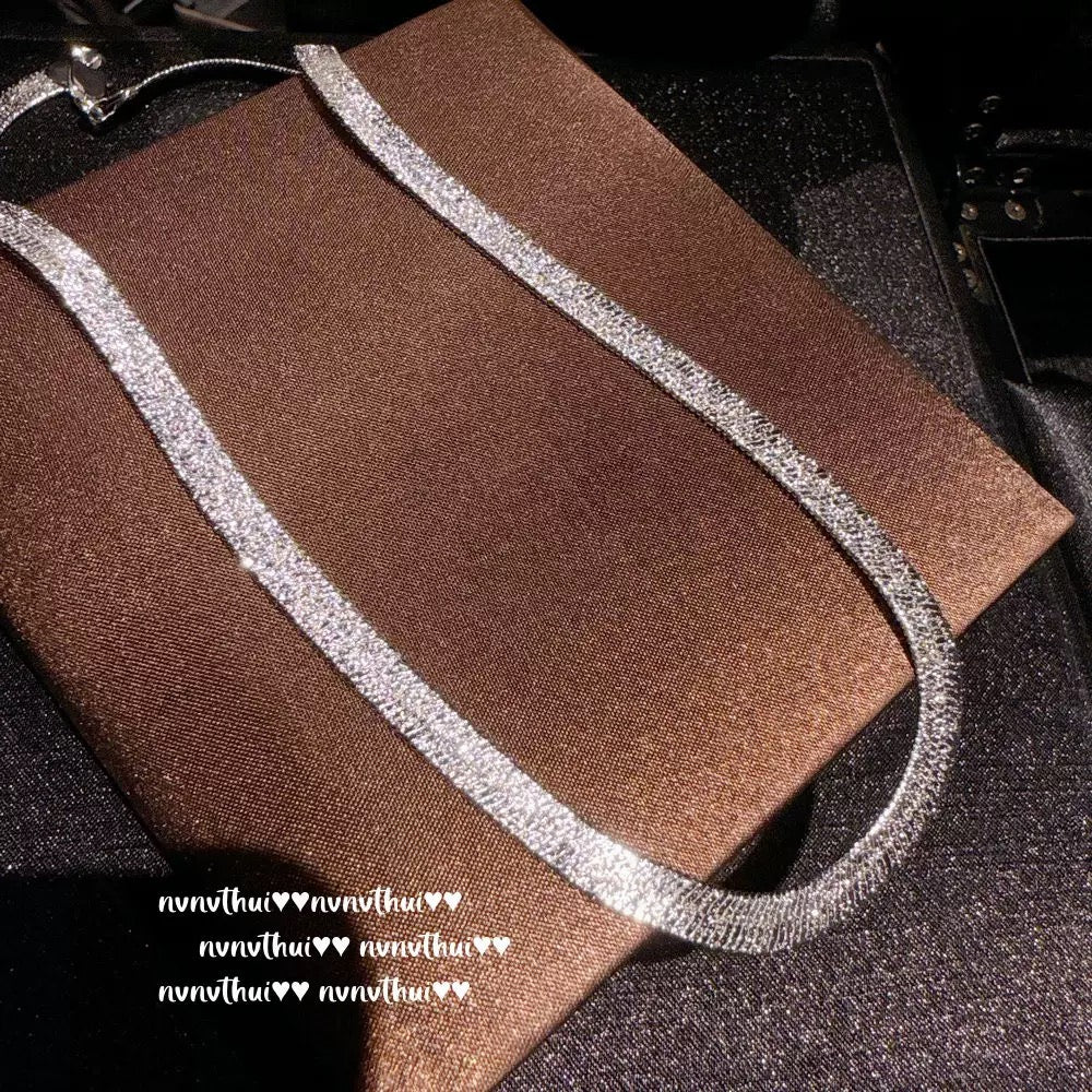 Italian laser wave light fishbone necklace, year-end party jewelry, hammered full flower faceted necklace