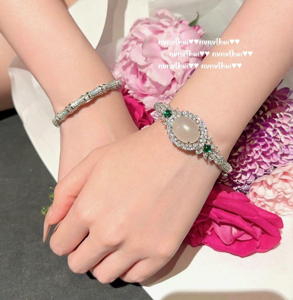 Crisp letter gemstone bracelet, 18K gold-plated jewelry, zirconia bamboo node-shaped sparkling diamond bracelet, adjustable opening.