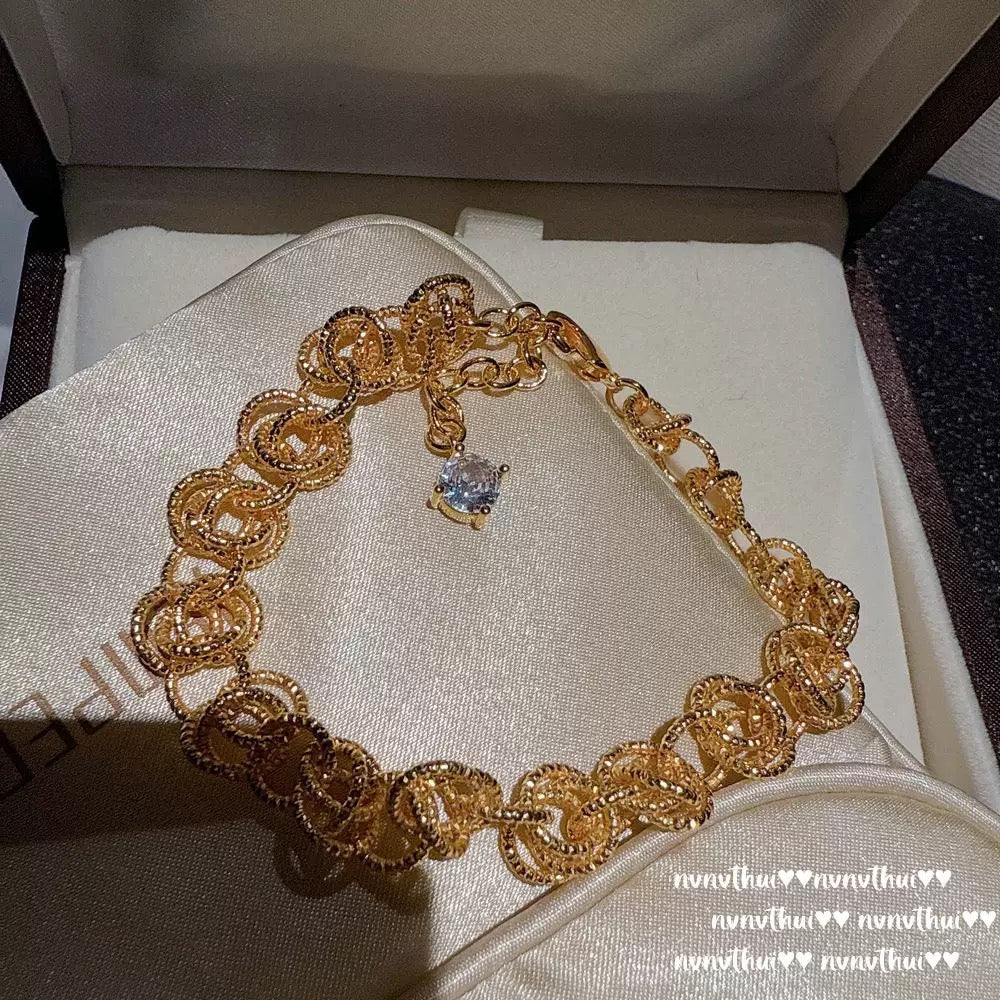Ancient-style golden engraved and inlaid aphorism lucky charm yellow crystal bracelet