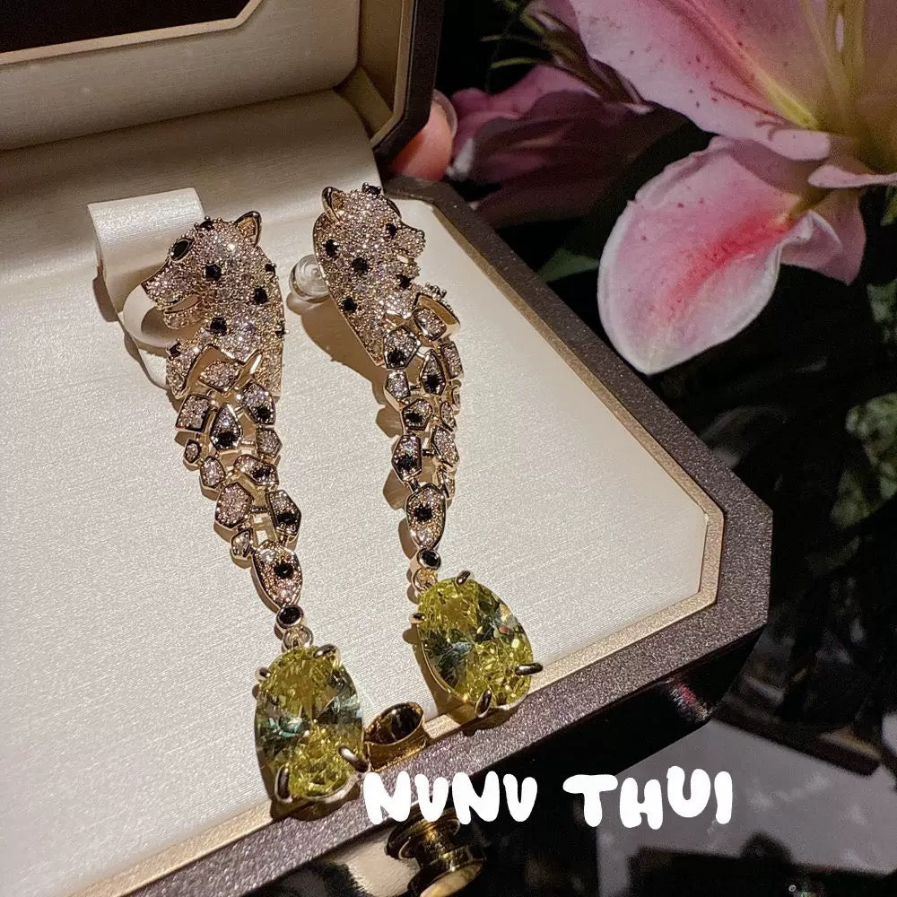 Jewelry, Italian vintage leopard egg-shaped gemstone necklace, wedding banquet, yellow fluorite leopard bracelet, set