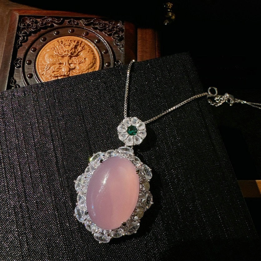 Brazilian Emperor Pink Purple Jadeite Egg shaped Gemstone Necklace Water Spirit Water Spirit Plated 18K Gold Pink Jadeite Flower Bracelet