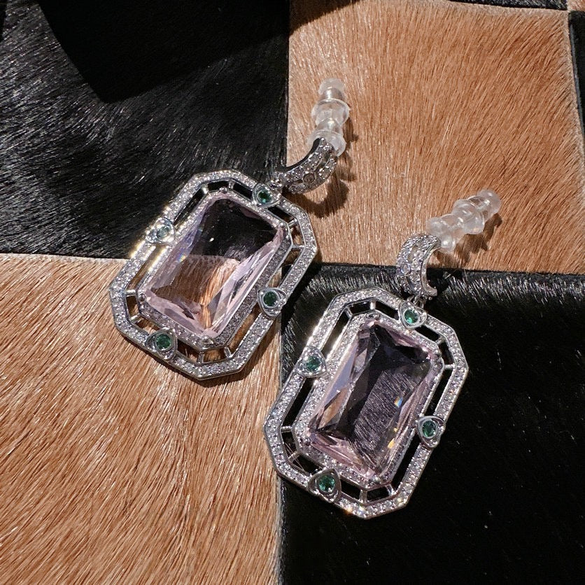 Fugitive princess pink flower basket gemstone earrings Papalacha plated 18K gold Barbie pink petal zircon bracelet