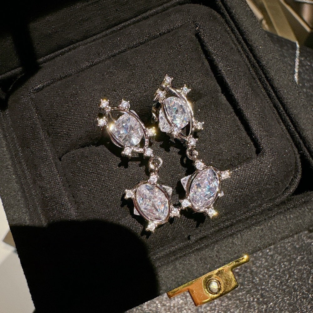 Canruo Star River Cross Gem Necklace Vintage 18K Gold Vine Pea Zircon Earrings