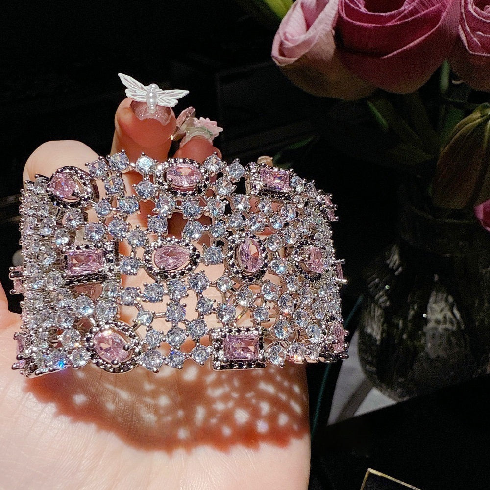 Austrian Queen Waterdrop Gemstone Bracelet Banquet High End Gold Plated Iris Zircon Bracelet Set