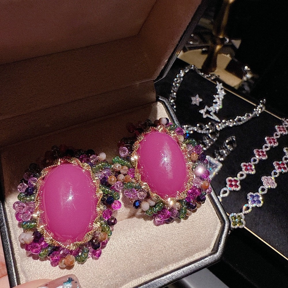 Midsummer Night's Dream Ruby Bracelet Banquet High Ding Color Treasure Small Flower Zircon Bracelet Set