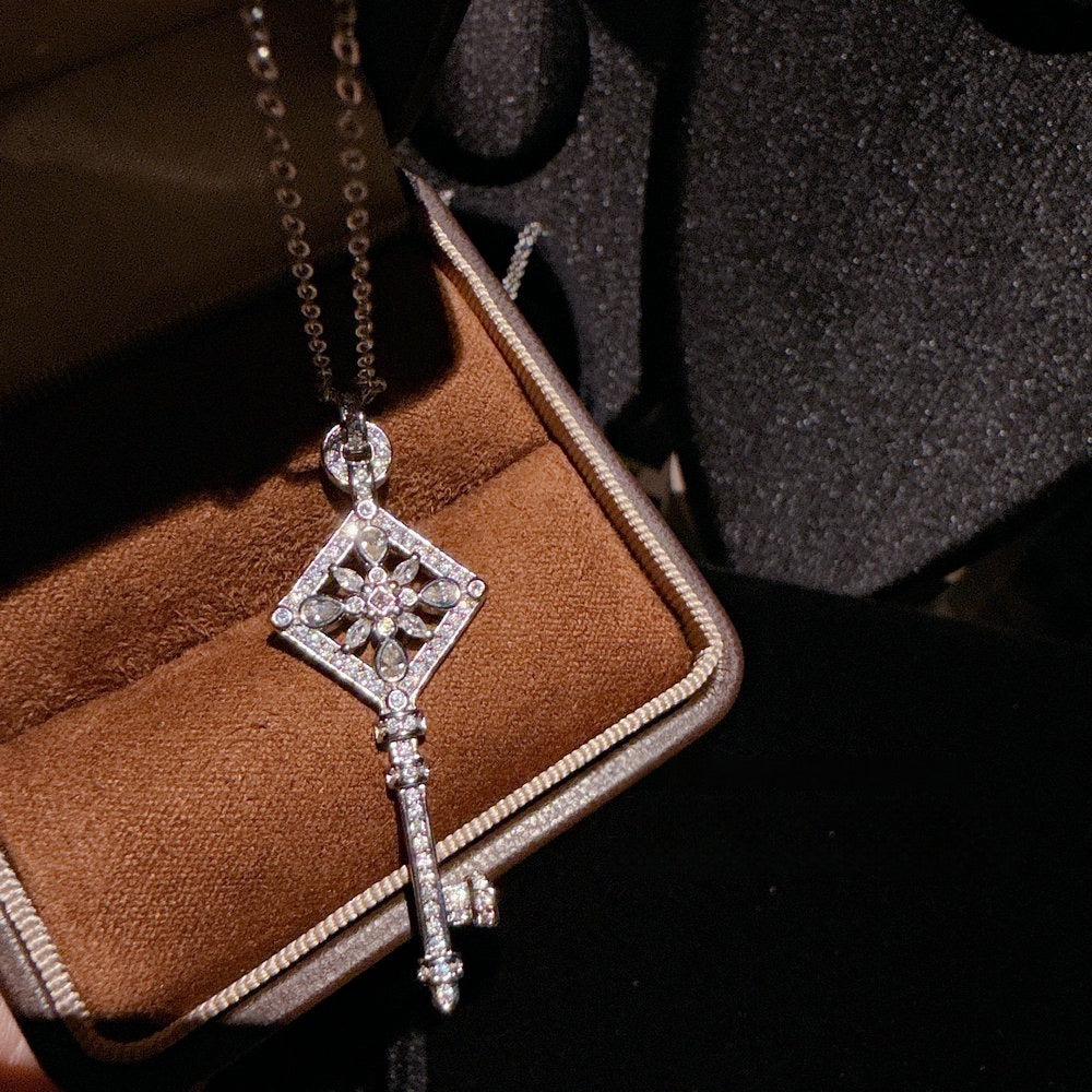 Floral Iris Key Heart shaped Gemstone Key Necklace Sunflower Sparkling Diamond Key Necklace Combination