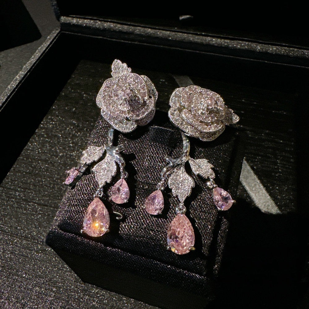 Flower Fairy Rose Pink Square Gemstone Necklace Papalacha 18K Gold Plated Camellia Pollen Zircon Bracelet