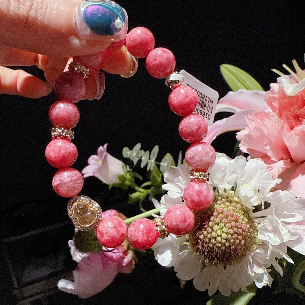Filigree Gilded Peach Flower Sea Rose Fluorite Gourd Flower God Handstring Jewelry Pollen Zircon Bracelet Set
