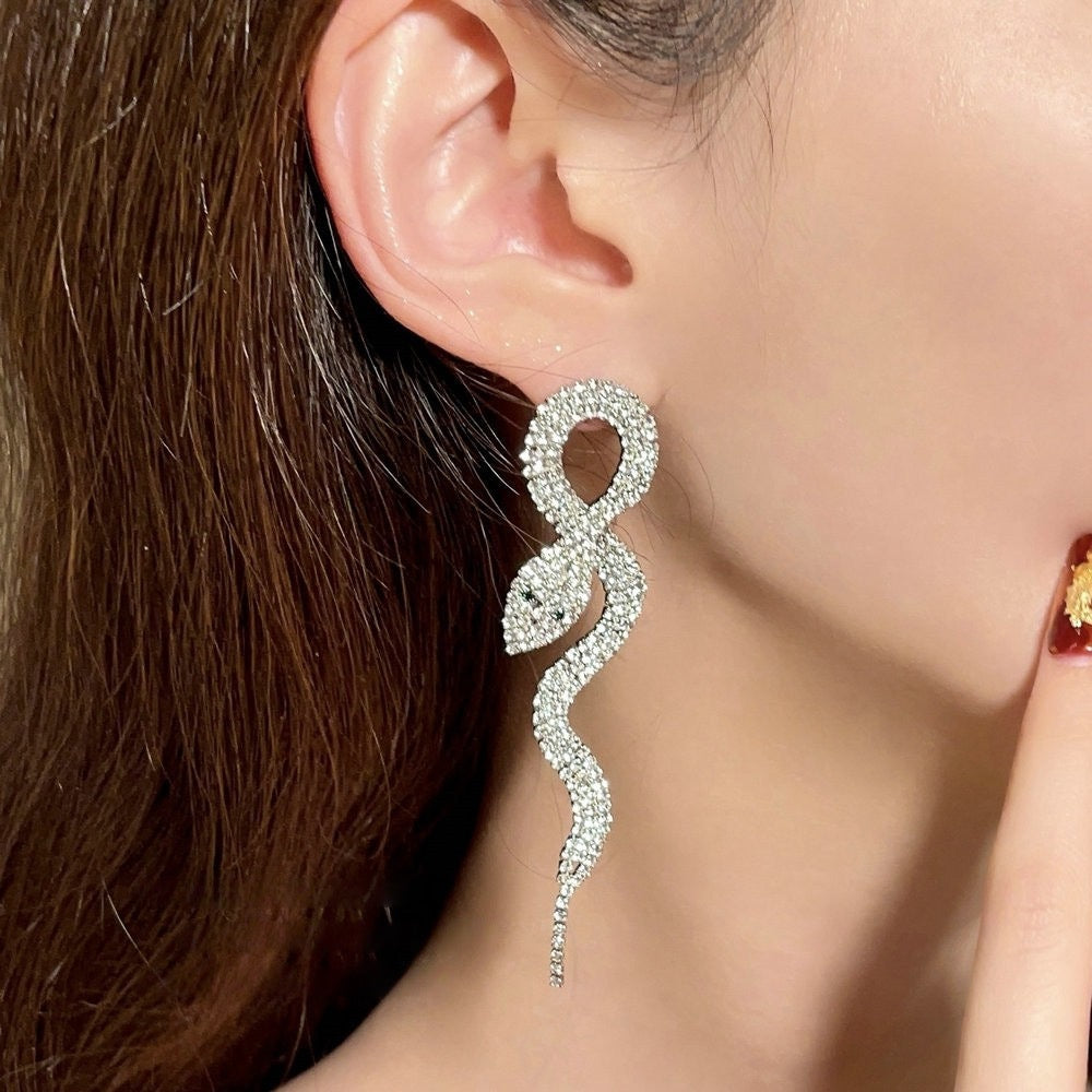 Spirit Snake Entangled Gemstone Earrings, Gold Fortune Full Butterfly Shell Mother Butterfly Blessing Butterfly Zircon Eardrops