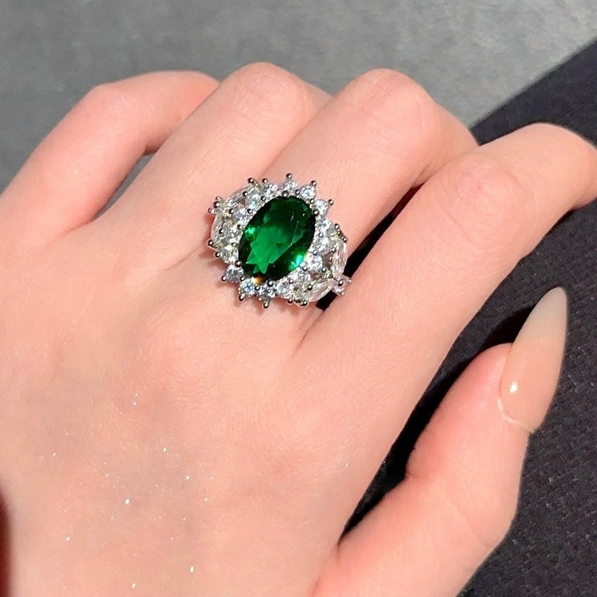 Mojito Green Water Drop Gemstone Necklace Rich Lady's Happiness Plated 18K Gold Emeralds Wheat Ears Zircon Ring