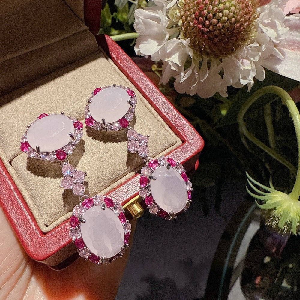 Filigree Gilded Peach Flower Sea Rose Fluorite Gourd Flower God Handstring Jewelry Pollen Zircon Bracelet Set