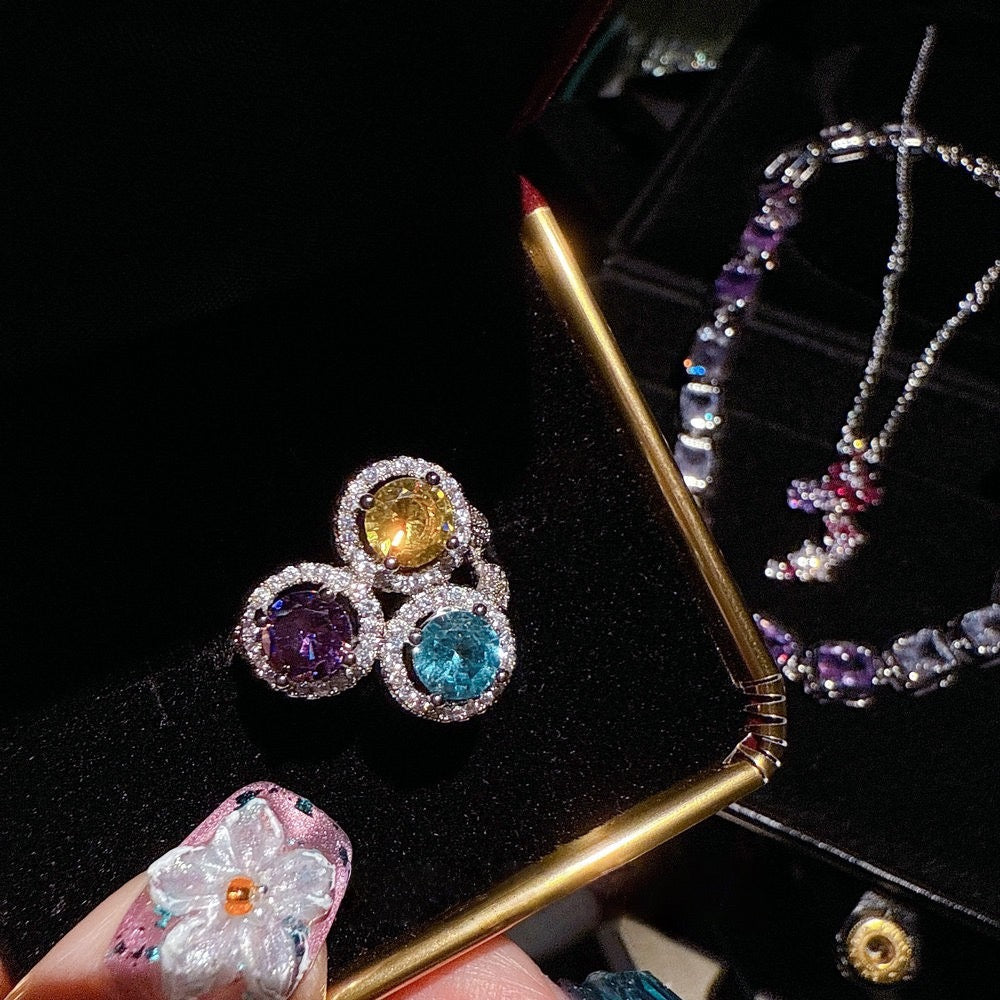 Peach Blossom Sea Iris Purple Blossom Gemstone Necklace Banquet High Order Lavender Purple Sugar Zircon Neck Chain Set