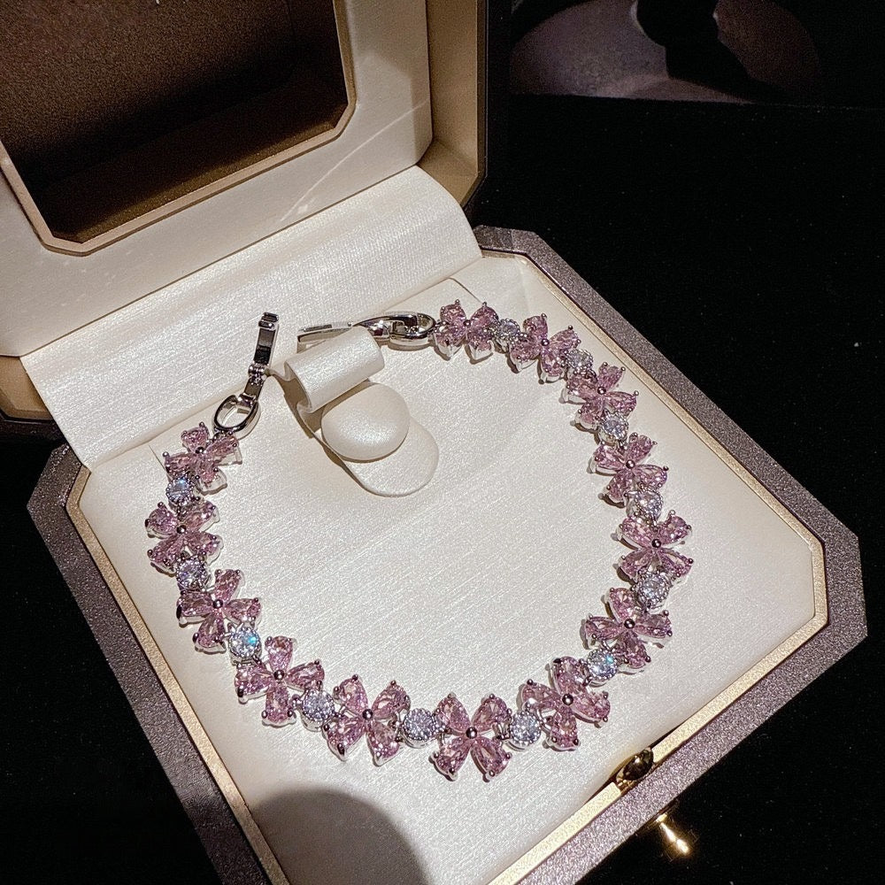 Jewelry Flower Butterfly Jewel Bracelet Plated with 18K Gold Crystal Small Waist Bead Flower God Bracelet Necklace Set