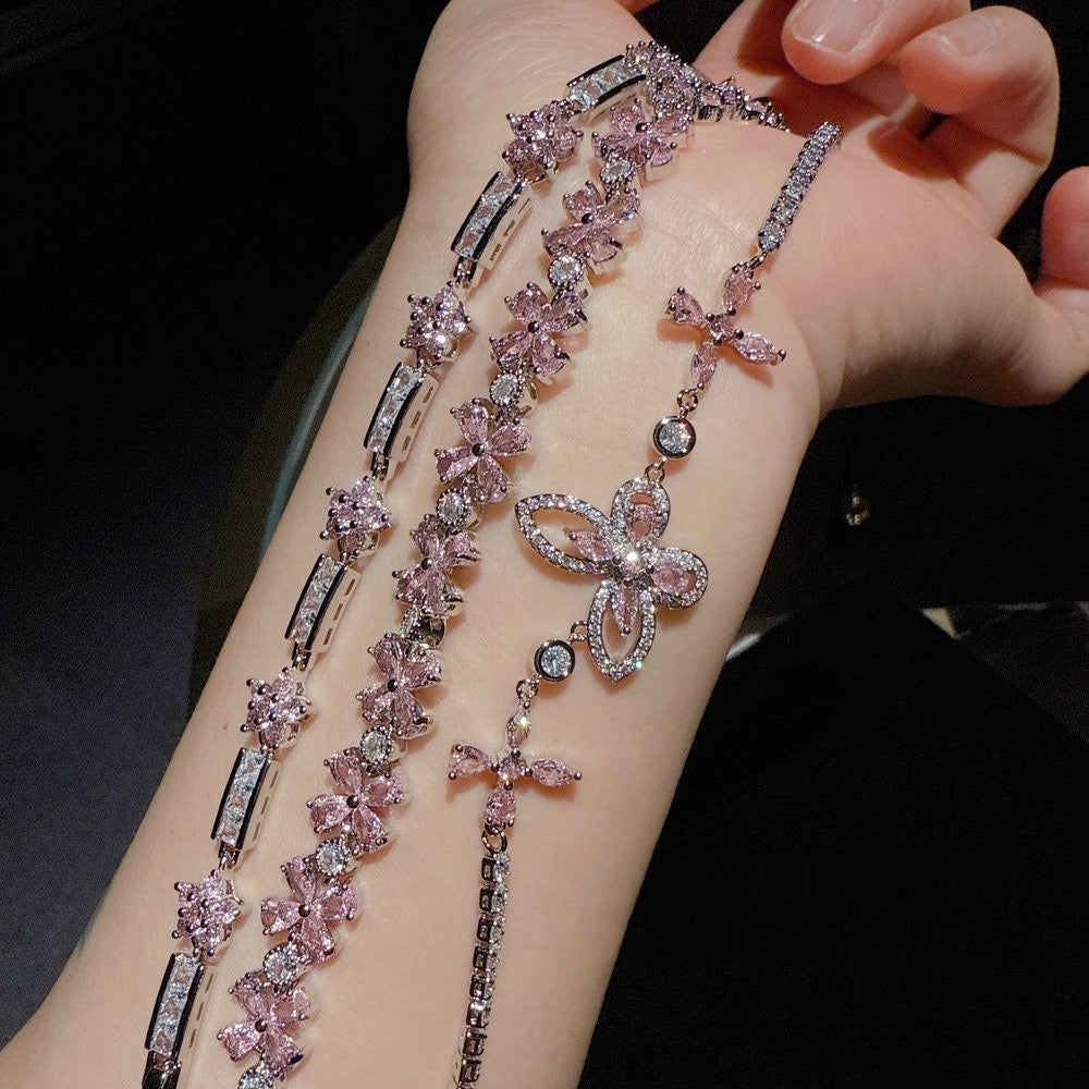 Jewelry Flower Butterfly Jewel Bracelet Plated with 18K Gold Crystal Small Waist Bead Flower God Bracelet Necklace Set