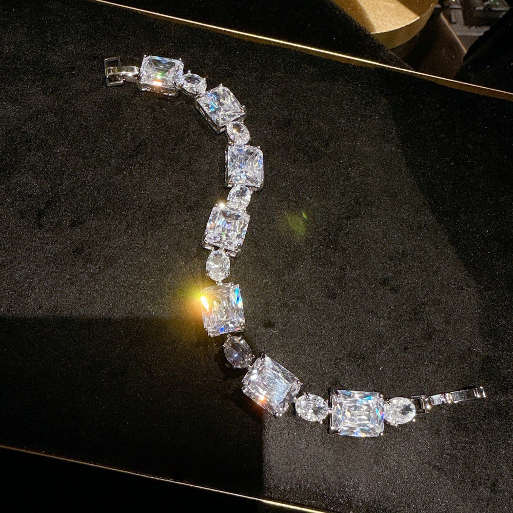 Austrian Queen Waterdrop Gemstone Bracelet Banquet High End Gold Plated Iris Zircon Bracelet Set