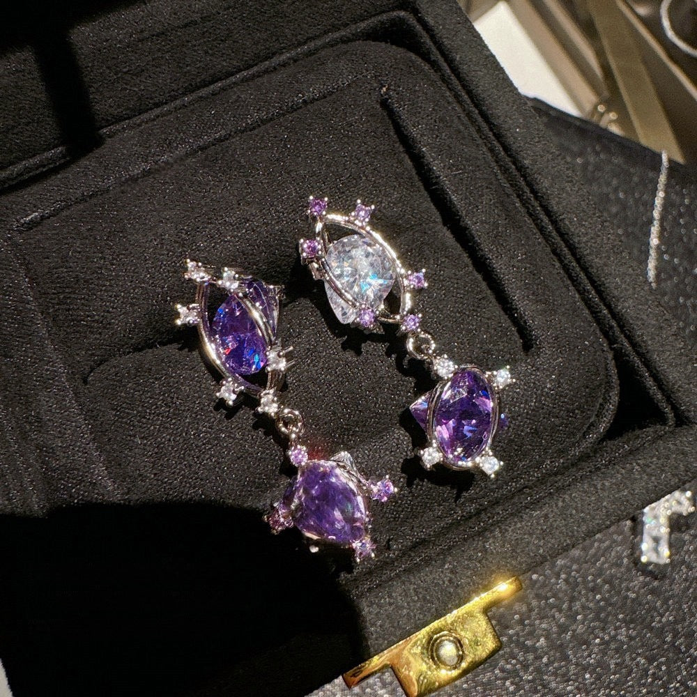 Canruo Star River Cross Gem Necklace Vintage 18K Gold Vine Pea Zircon Earrings
