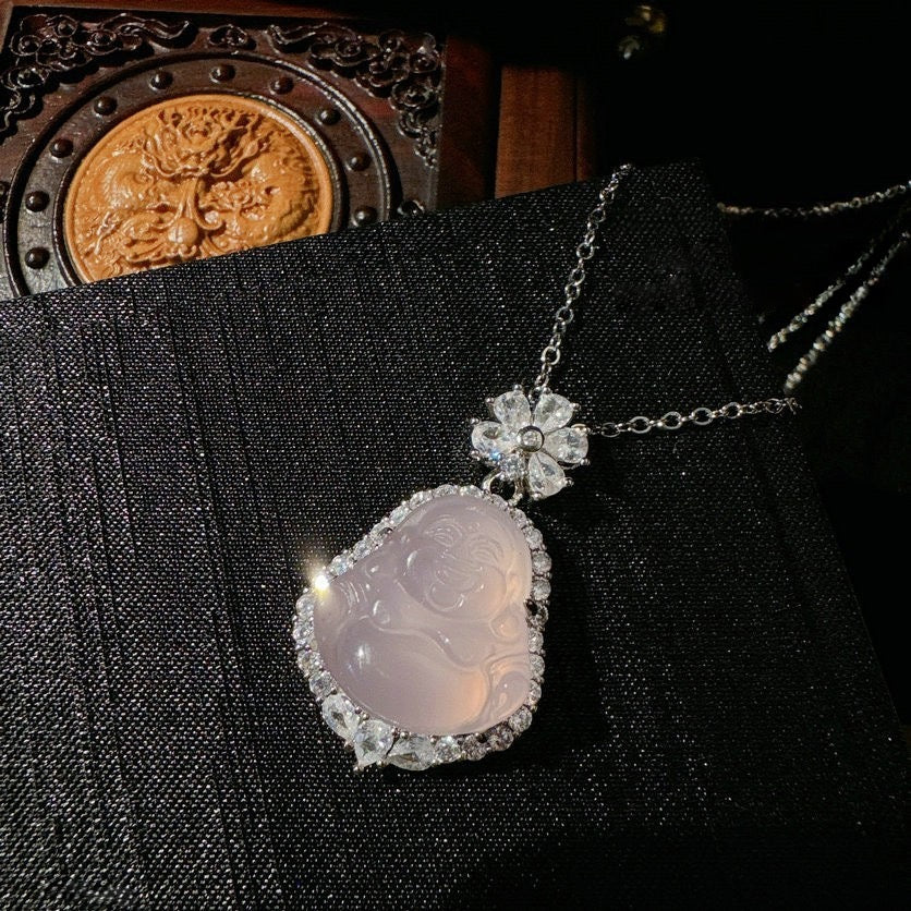 Brazilian Emperor Pink Purple Jadeite Egg shaped Gemstone Necklace Water Spirit Water Spirit Plated 18K Gold Pink Jadeite Flower Bracelet