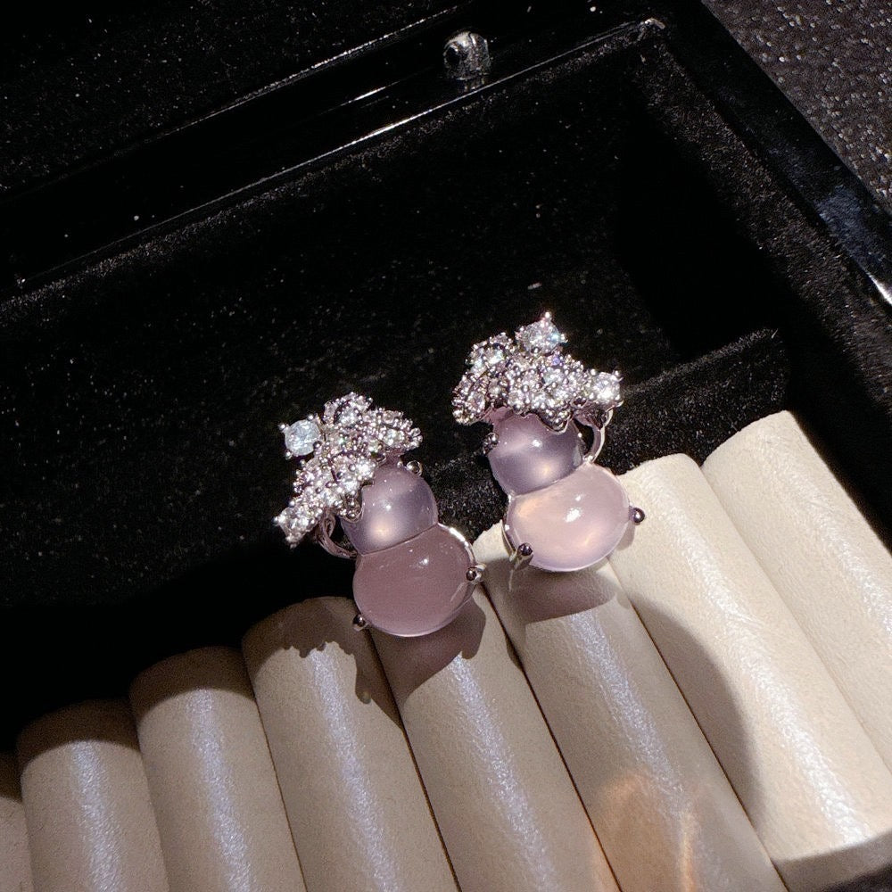 Madagascar Purple Jade Marrow Flower Vine Green Jade Marrow Earrings New Chinese Vine Powder Jade Marrow Gourd Fulu Earrings