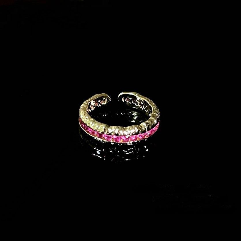Weaving pattern carved gold snowflake gemstone ring Vintage plated 18K gold rouge powder cubic sugar zircon ring layered