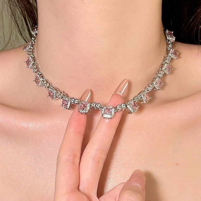 Papalacha dewdrop flower gemstone necklace, fugitive princess plated with 18K gold, northern nose powder, cubic sugar zircon bracelet