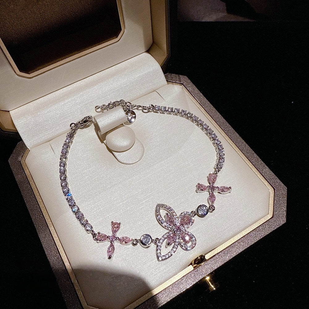 Jewelry Flower Butterfly Jewel Bracelet Plated with 18K Gold Crystal Small Waist Bead Flower God Bracelet Necklace Set