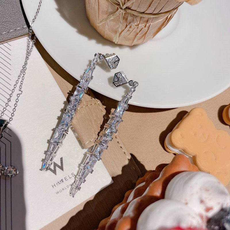 Sparkling Flowing Light Cross Gemstone Earrings Plated with 18K Gold Multi faceted Pendant, Tassel Colored Treasure Zircon Sparkling Diamond Earrings