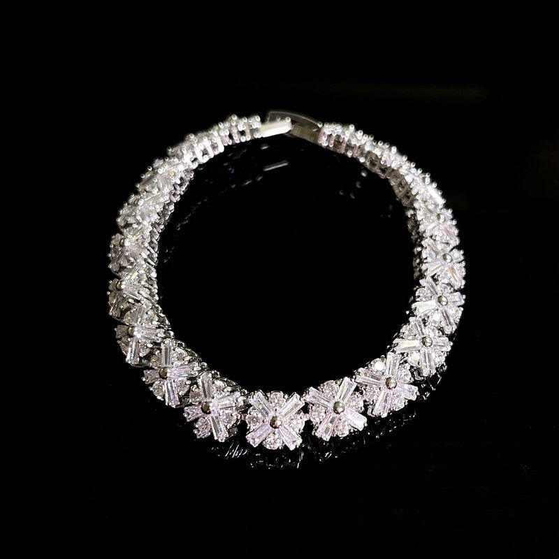 Blue Pine Dot Diamond Earrings, Seaside Flower Gemstone Bracelet, Designer 18K Gold Plated Love Zircon Bracelet, Star Bracelet, Stacked