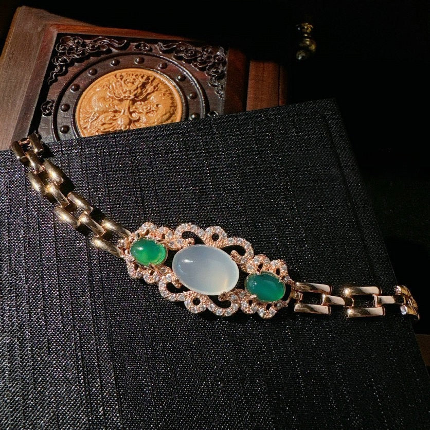 Brazilian Emperor Pink Purple Jadeite Egg shaped Gemstone Necklace Water Spirit Water Spirit Plated 18K Gold Pink Jadeite Flower Bracelet
