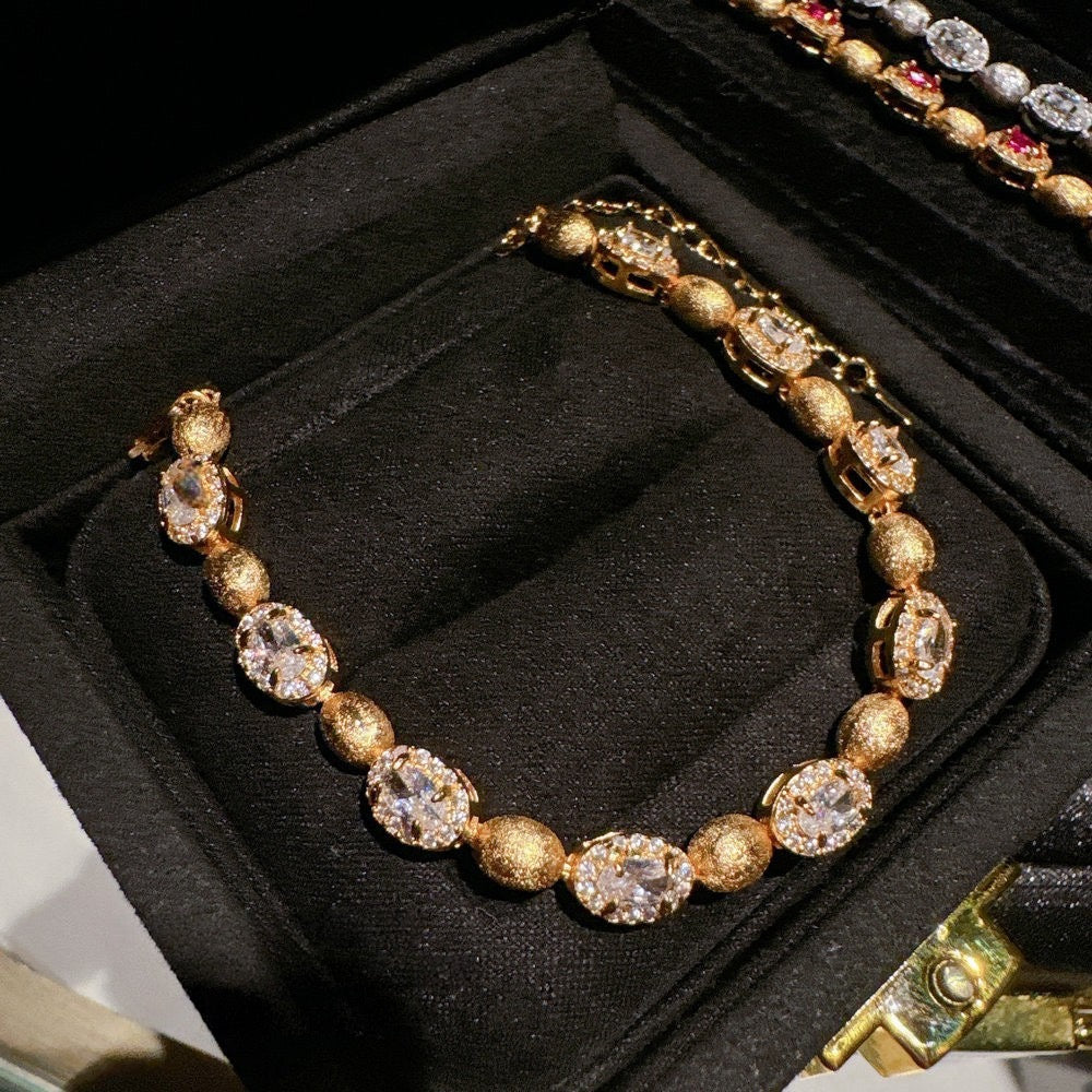Italian vintage brushed pigeon egg gemstone bracelet Vintage plated 18K gold sunflower zircon bracelet