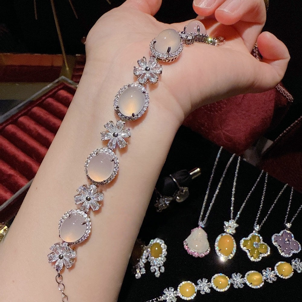 Jewelry Aurora Brazil Egg shaped White Jade Marrow Flower God Gemstone Bracelet New Chinese Chicken Oil Yellow Jade Marrow Necklace Set