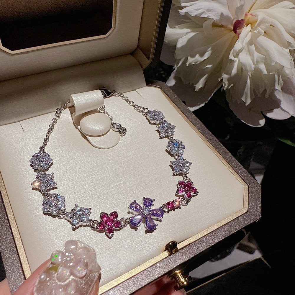 Midsummer Night's Dream Purple Flower Gemstone Necklace Light Luxury Premium Iris Purple Flower Zircon Bracelet