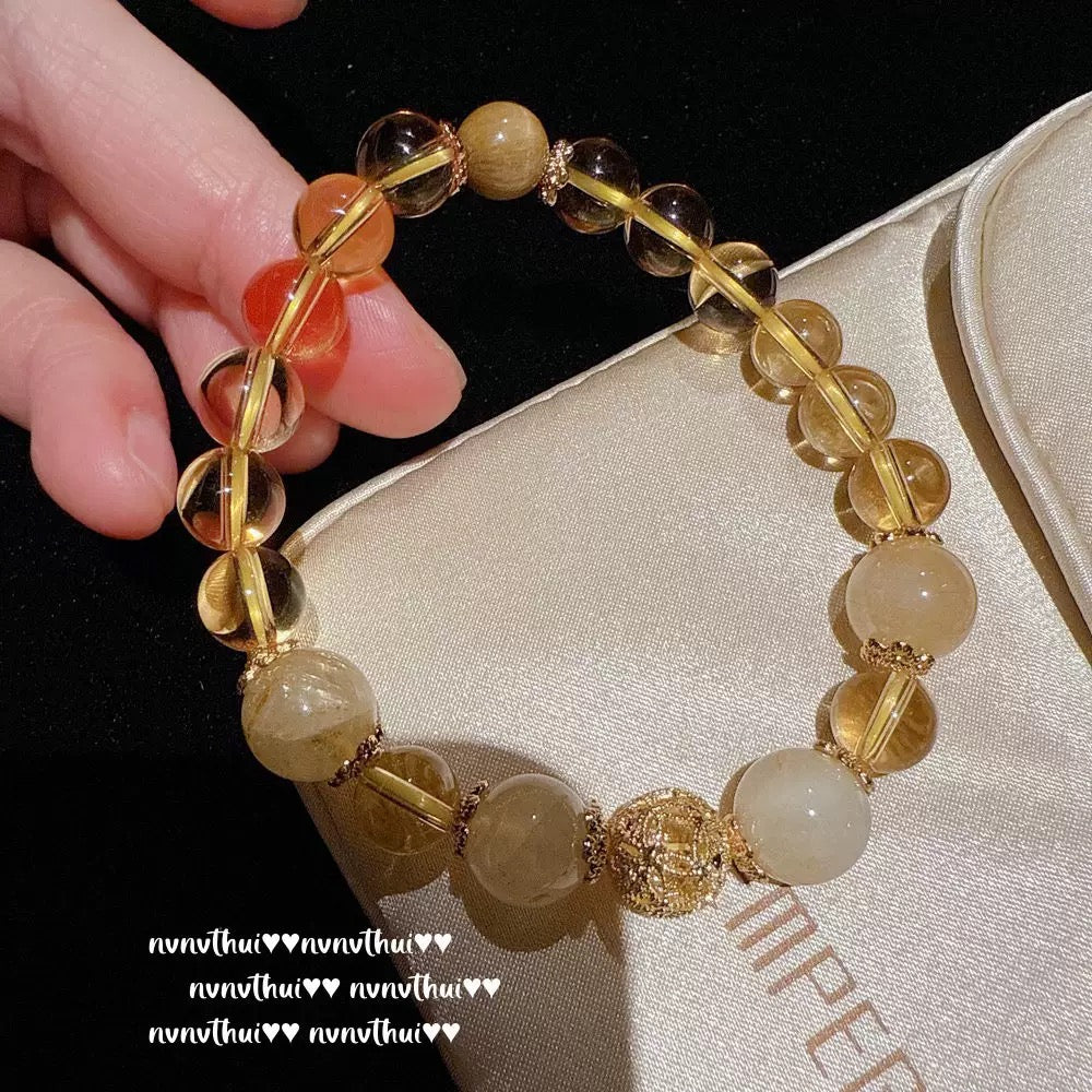 Ancient-style golden engraved and inlaid aphorism lucky charm yellow crystal bracelet