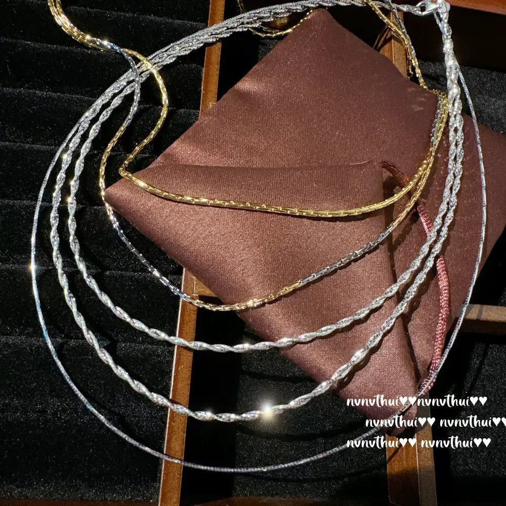 Clavicle chain choker, twisted chain necklace, 925 silver necklace, versatile chain with bone element