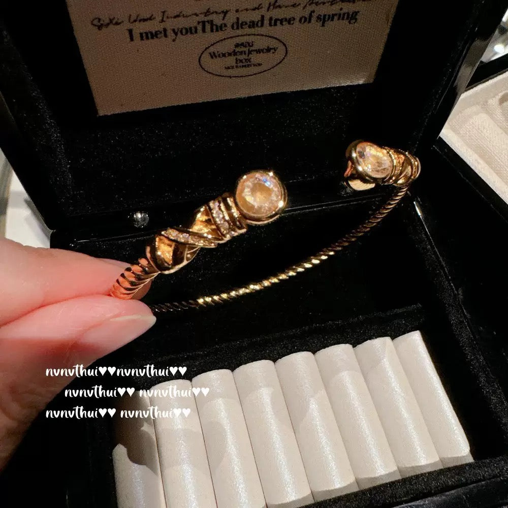 Italian retro starry sky twisted rope gemstone bracelet, Vintage goddess scepter bubble diamond bracelet, stackable.