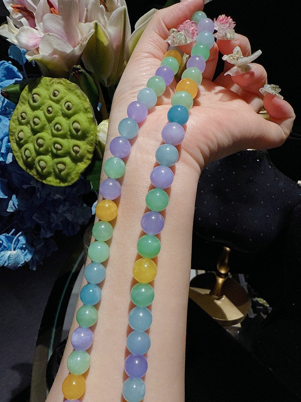 New Agate Bracelet Fruit Bag 4-Color Transport Multi Treasure Agate Bracelet Natural Jadeite Raw Stone Necklace