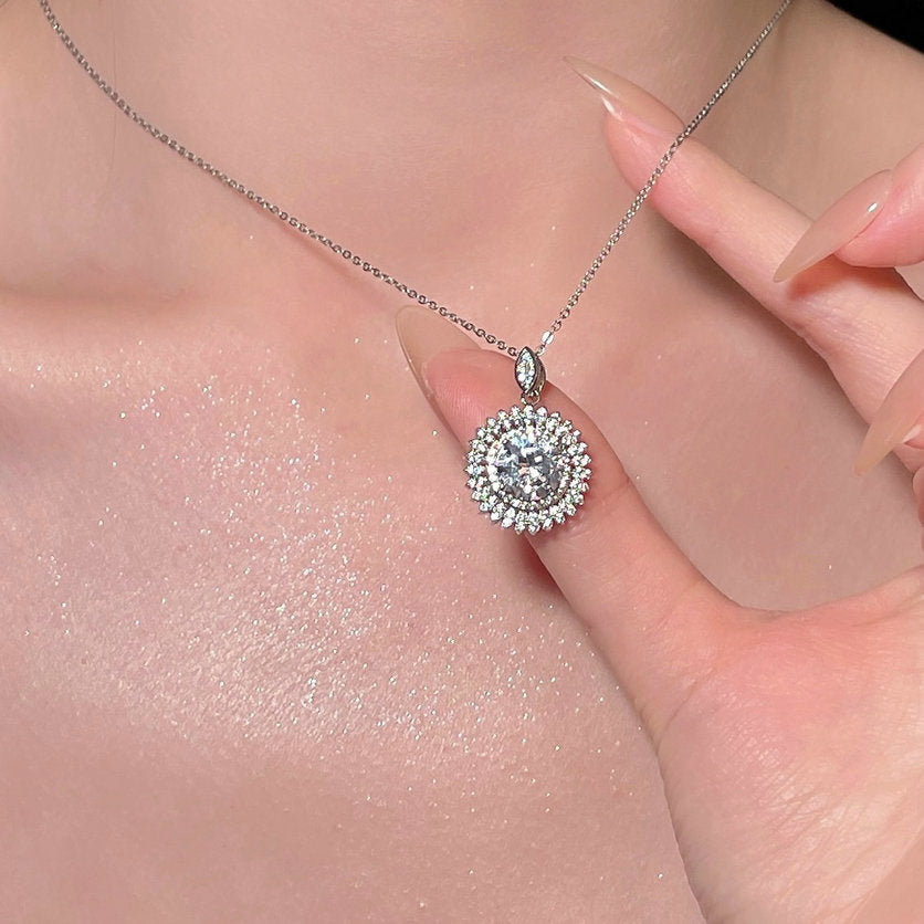 Sparkling 3-carat gemstone flower necklace, mermaid tears plated with 18K gold shimmering petals, high carbon zircon necklace