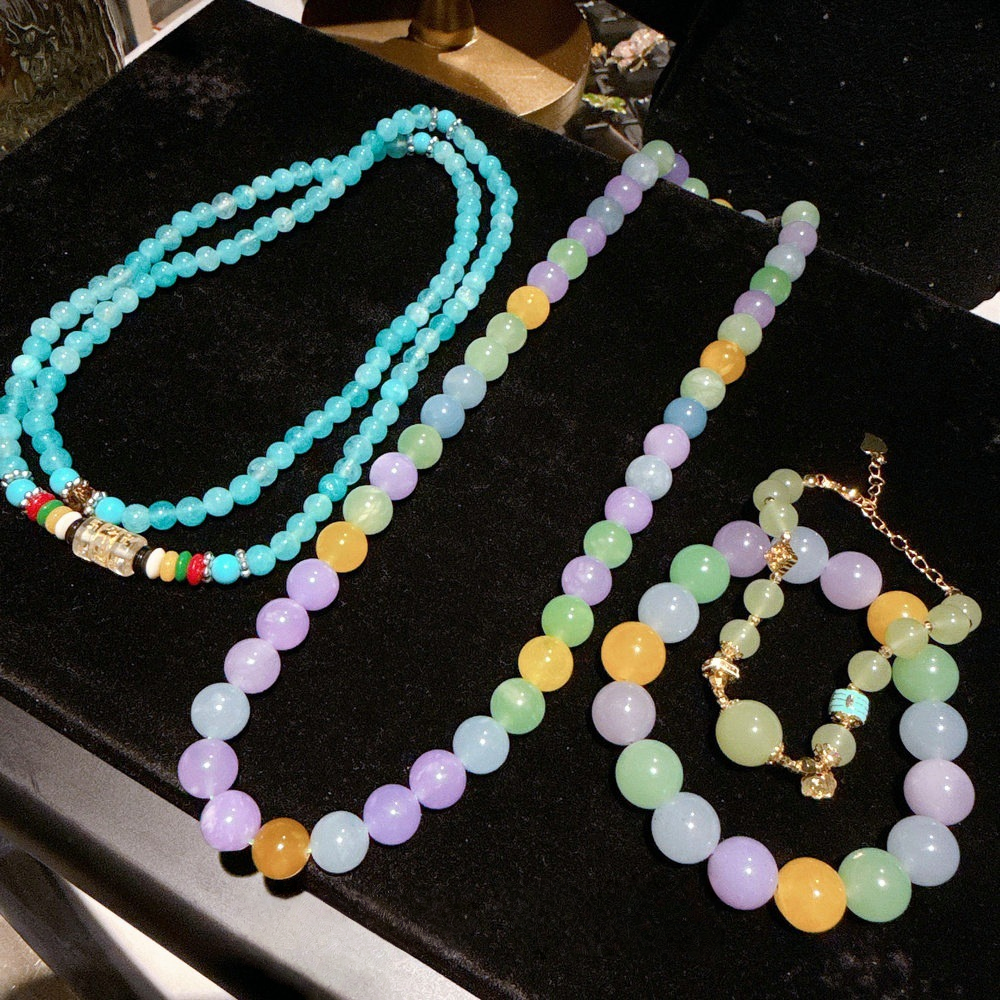 New Agate Bracelet Fruit Bag 4-Color Transport Multi Treasure Agate Bracelet Natural Jadeite Raw Stone Necklace