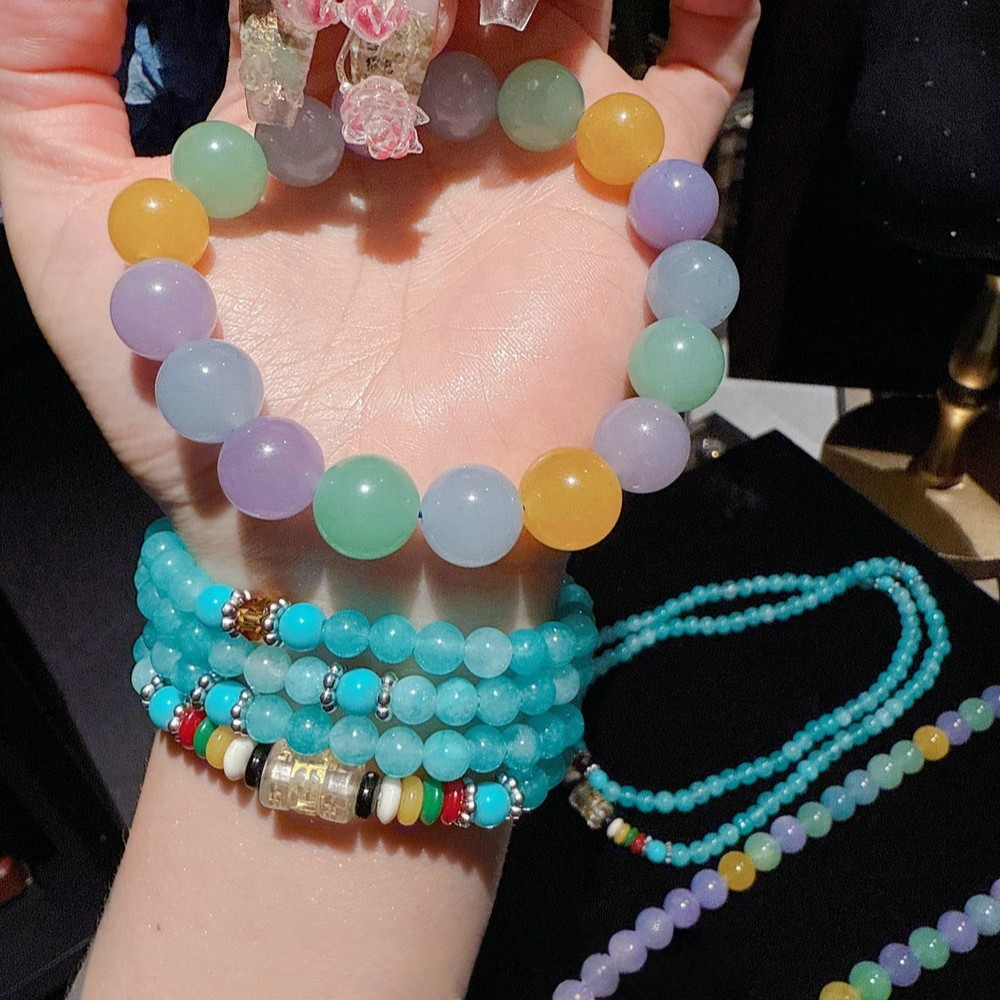 New Agate Bracelet Fruit Bag 4-Color Transport Multi Treasure Agate Bracelet Natural Jadeite Raw Stone Necklace