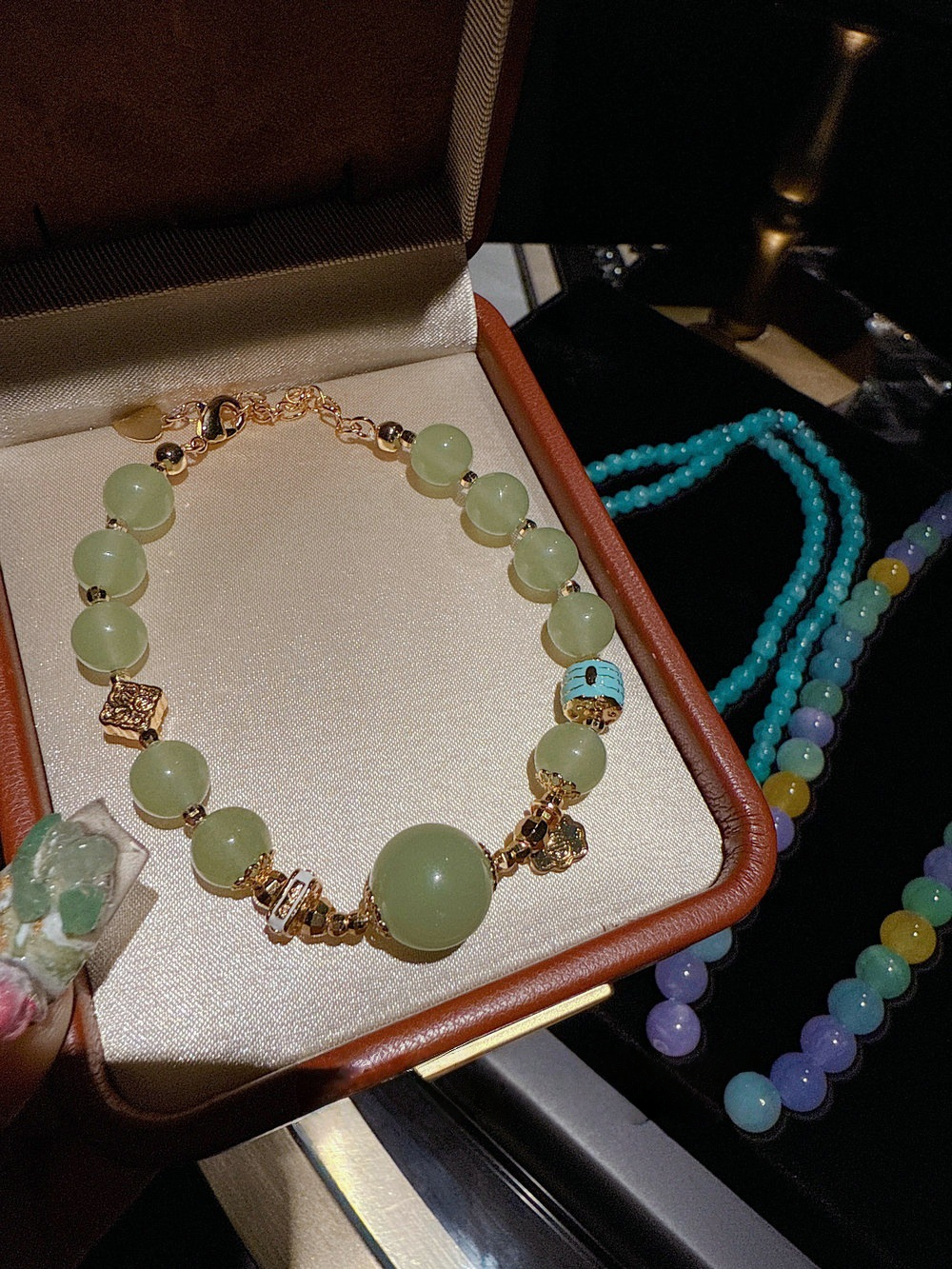 New Agate Bracelet Fruit Bag 4-Color Transport Multi Treasure Agate Bracelet Natural Jadeite Raw Stone Necklace