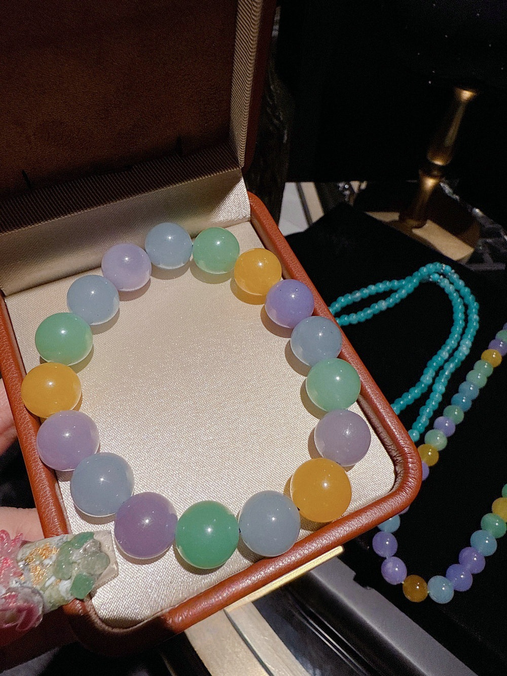 New Agate Bracelet Fruit Bag 4-Color Transport Multi Treasure Agate Bracelet Natural Jadeite Raw Stone Necklace