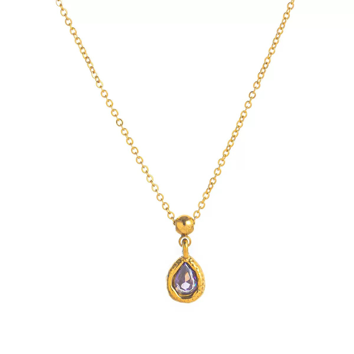 Stainless steel December birthstone Valentine's Day gift necklace vacuum electroplated with 18K gold in furnace to retain color