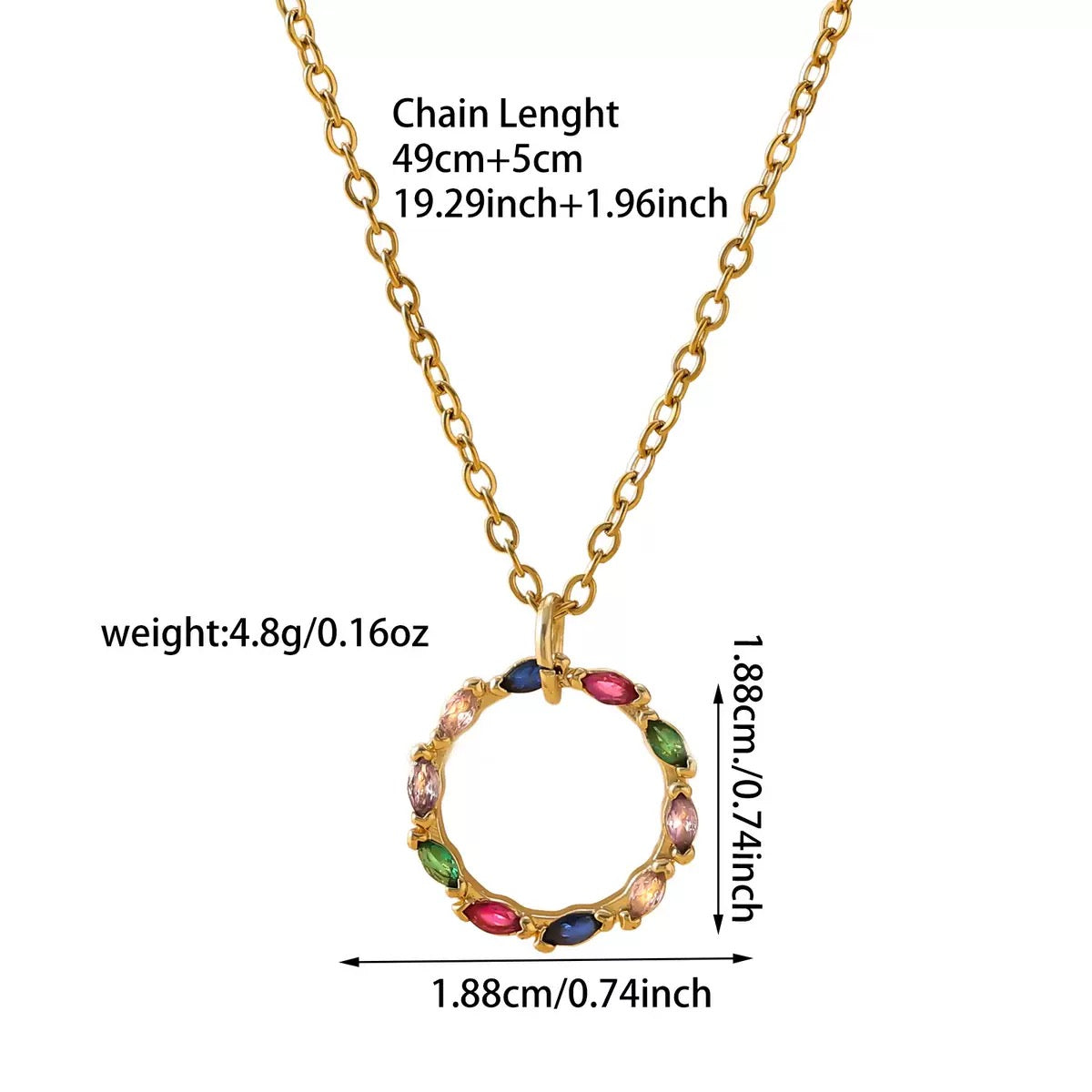 A luxurious and chic colored circle necklace with full diamonds, a versatile collar chain made of titanium steel