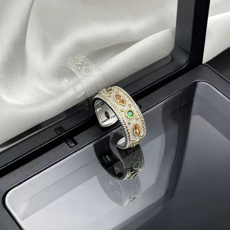 Medieval court style brushed finish high-end retro lace open ring for women, fashionable, delicate and unique finger ring.