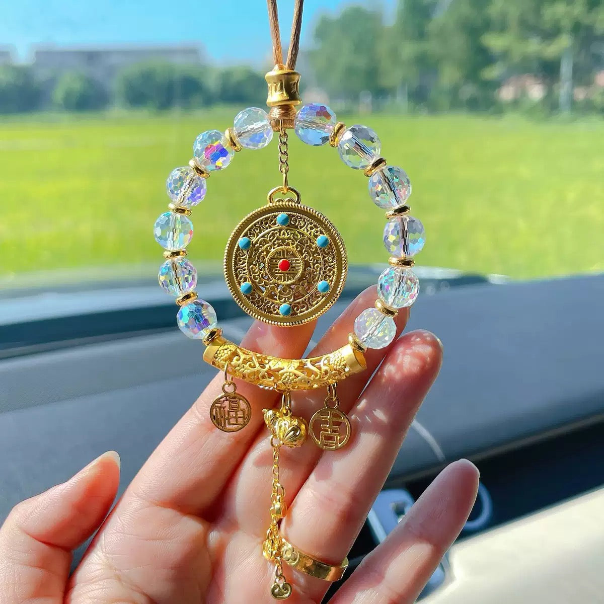 Lucky charm car hanging fortune-turning plate, car accessory, crystal pendant, safe car decoration, abacus car hanging ornament