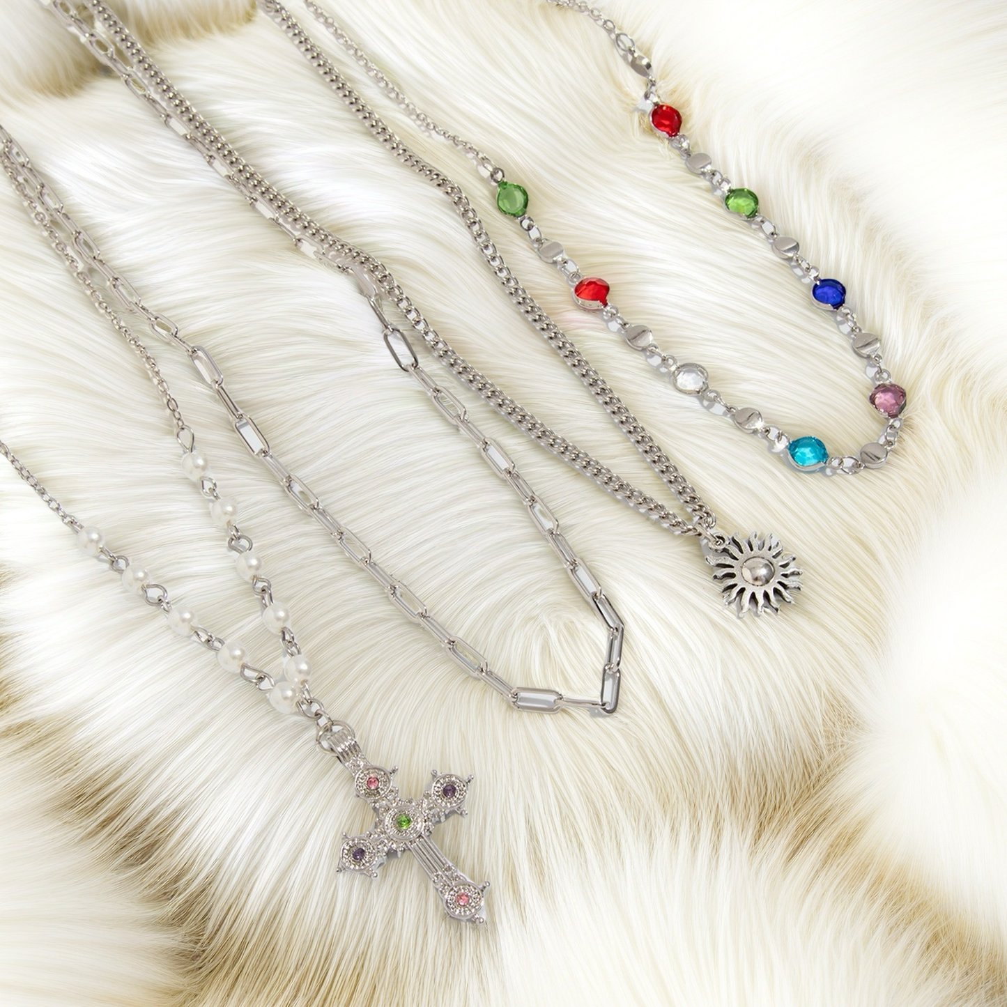 Cross necklace for both men and women, high-end hip-hop fashion sun pendant crystal choker jewelry,Necklace set